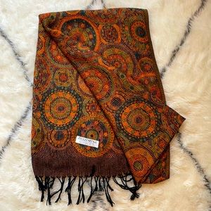 Orange teal and black pashmina scarf